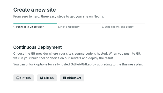 「New site from Git」からからリポジトリを追加