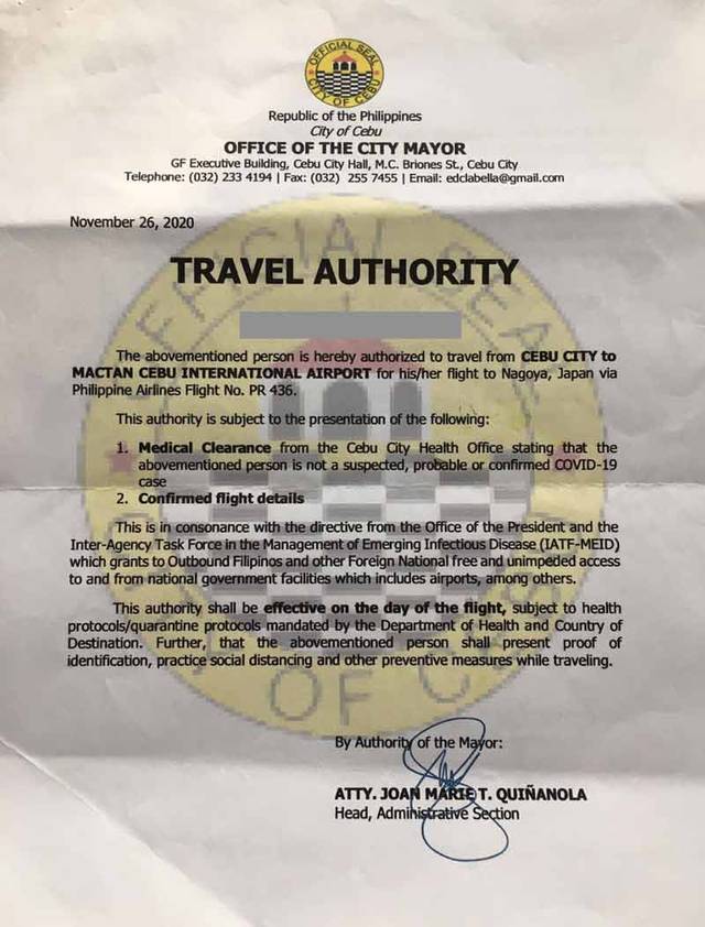 Travel Authority(渡航許可)