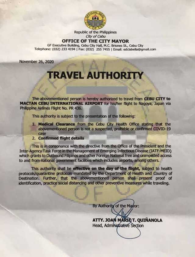 Travel Authority（渡航許可）