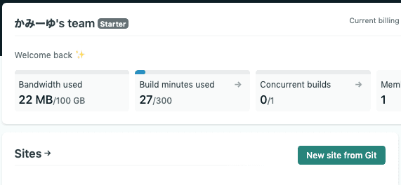 「New site from Git」からリポジトリを追加