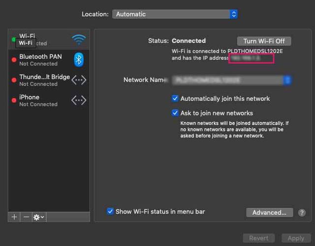 Mac「システム環境設定」>「ネットワーク」