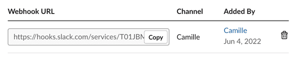 Webhook URLが発行されるのでコピー